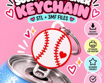 Apriscatole a forma di palla da baseball STL 3MF / Portachiavi salva-unghie File di stampa 3D / Palla sportiva Licenza commerciale