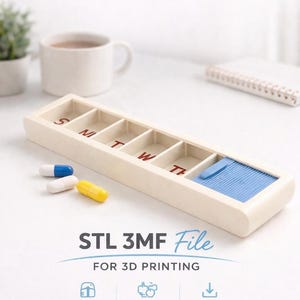 Pastillero deslizante STL 3MF / Organizador semanal de pastillas para impresión 3D / Estuche de viaje para guardar medicamentos