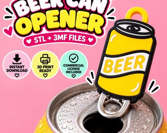 Portachiavi apribottiglie STL 3MF / File di stampa 3D divertente per amanti della birra / Strumento per linguetta lattina / Regalo per bar / Uso commerciale