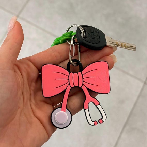 Soda Can Tab Opener Keychain 3D Printer File | Stethoscope Bow | Nurse Appreciation | STL 3MF | Commercial Use | Nail Saver Keychain