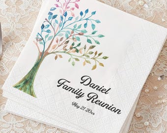 Family Tree Reunion Napkins, Custom Watercolor Tree Heritage Party Decor, Genealogy Celebration Cocktail Napkins, Family Gift