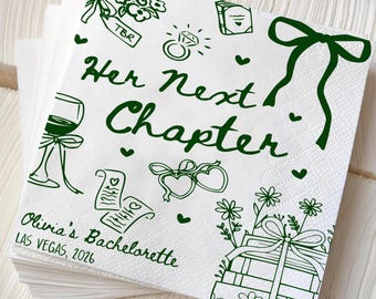 Servilletas de cóctel personalizadas Next Chapter, servilletas para despedida de soltera con temática de libros, decoración para club de lectura, servilletas para bebidas de despedida de soltera
