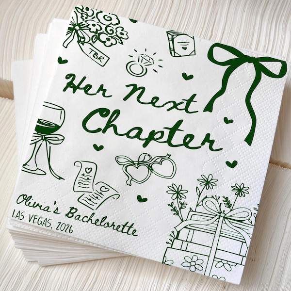 Personalized Next Chapter Cocktail Napkins, Book Themed Bridal Shower Napkins, Book Club Party Decor, Bachelorette Bach Beverage Napkins