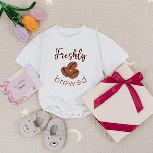 Freshly Brewed Baby Romper, Funny Little Bean Coffee Baby Outfit, Minimalist Baby Clothes, Coffee Bean Babysuit, Coffee Baby Outfit