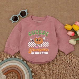 Cutest Pumpkin In The Patch Baby Romper, Girls Fall Pumpkin Baby Bodysuit, Fall Baby Clothes, Bubble Romper, Halloween Baby Shower Gift