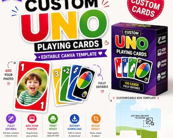Custom UNO Card Game Canva Template Personalized Photo Playing Cards and Box Editable Uno Cards (Digital Download)