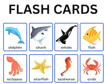 Ocean Animals Flashcards for Kids – Printable Sea Creatures Learning Cards | digital download