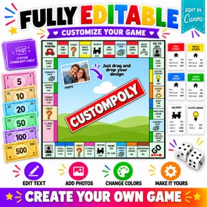 Custompoly Game Canva Template Editable Board Game DIY Kit Personalized Family Game Printable Game Night (Digital Download)