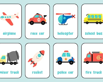 Transportation Flashcards for Kids – Printable Vehicle Learning Cards for Toddlers & Preschoolers
