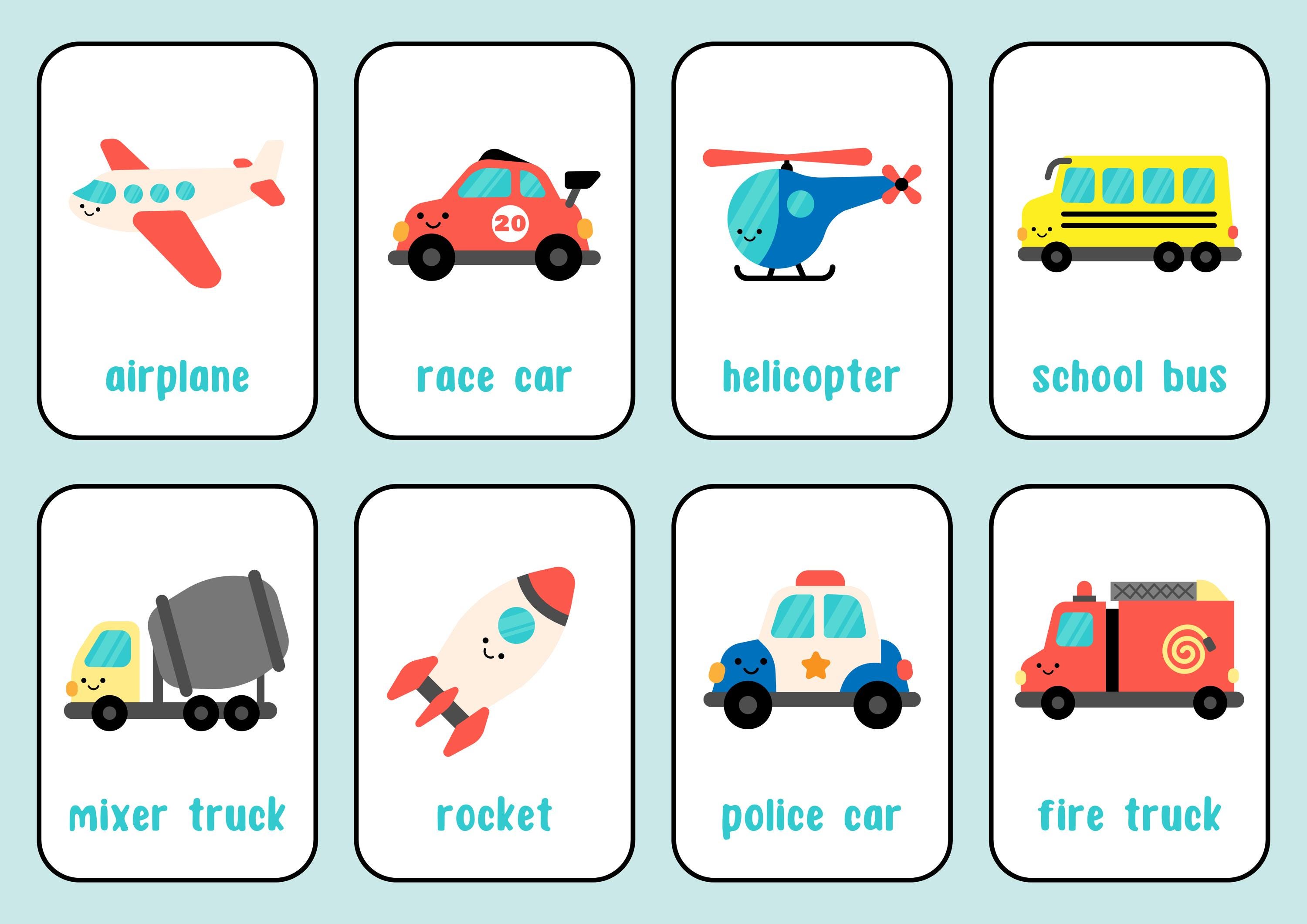 Transportation Flashcards for Kids – Printable Vehicle Learning Cards ...