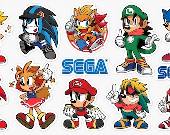 Sega Inspired Cartoon Stickers: Retro Gaming Heroes (Digital Download)