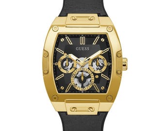 GUESS MAN Malfunction Gold-Tone Black Dial Watch with Silicone Strap.New with tags