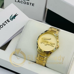 Lacoste Women's Gold Mesh Bracelet Watch – Elegant Analog Design with Signature Crocodile Logo- new with tags