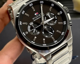 Tommy Hilfiger Dexter 1792087 Men's Watch Black Dial Silver Stainless Steel 46mm Quartz Date