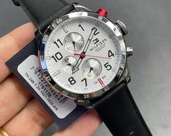 Tommy Hilfiger Men's Chronograph White Dial Black Leather Watch