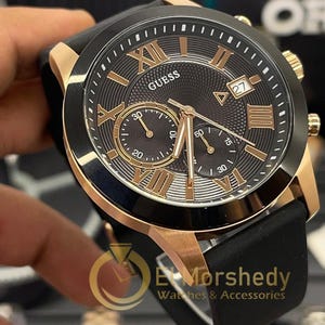 1 GUESS MAN Malfunction Gold-Tone Black Dial Watch with Silicone Strap.New with tags