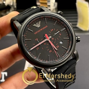 Emporio Armani Quartz Watch: Burgundy Dial, Stainless Steel, Water Resistant