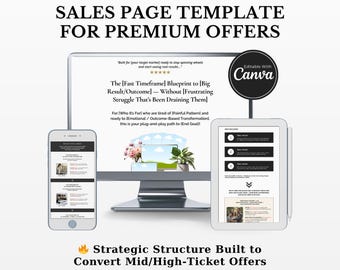 Canva Sales Page Template for High-Ticket Offers, Funnel Design for Coaches, Course Creators, Online Programs & Premium Services, Minimalist