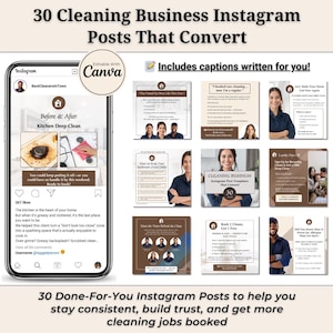 Cleaning Business Instagram Templates That Convert | 30 Editable Canva Posts with Captions | Social Media Content for Cleaning Services