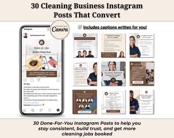 Cleaning Business Instagram Templates That Convert | 30 Editable Canva Posts with Captions | Social Media Content for Cleaning Services