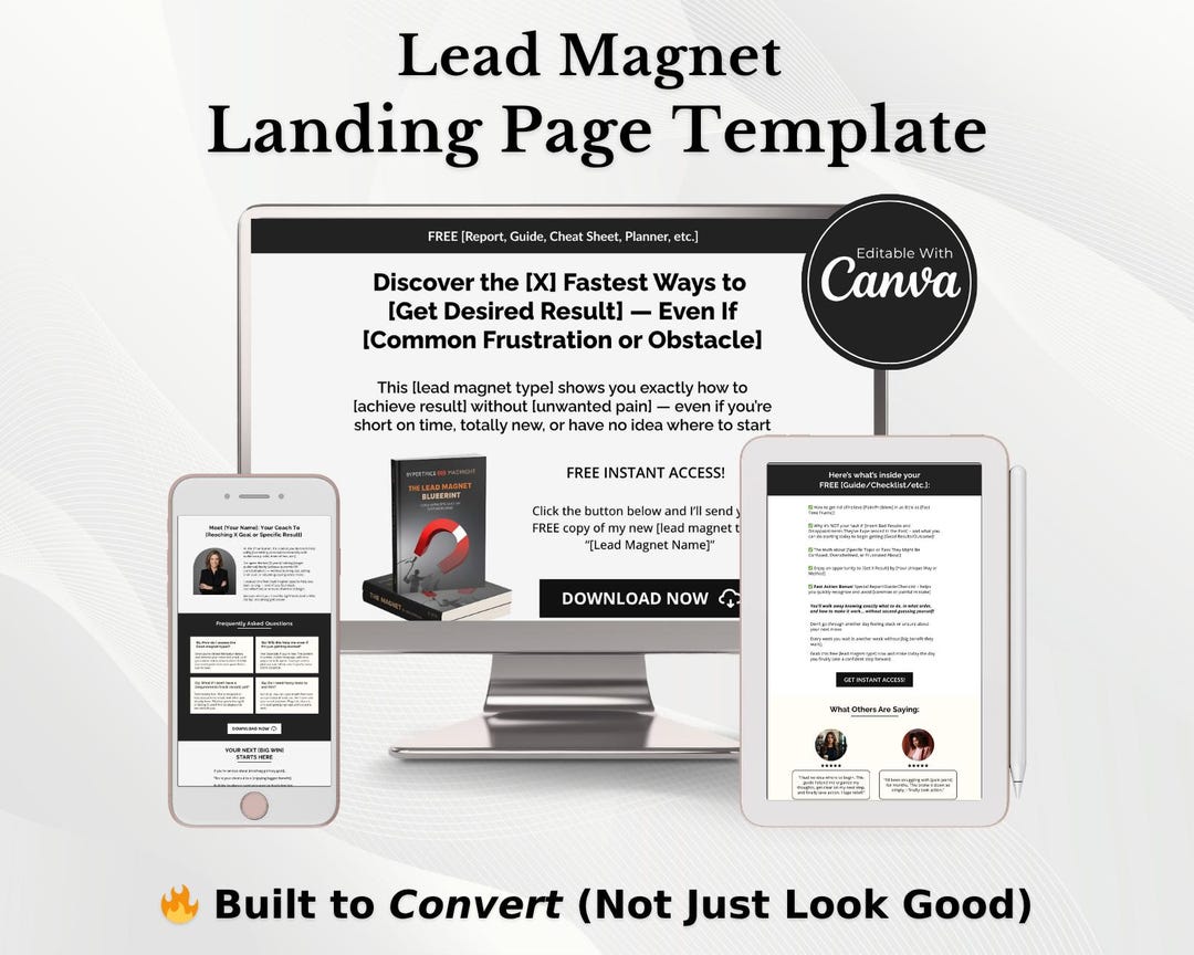 Minimalist Lead Magnet Landing Page Template Canva | Email List Builder ...