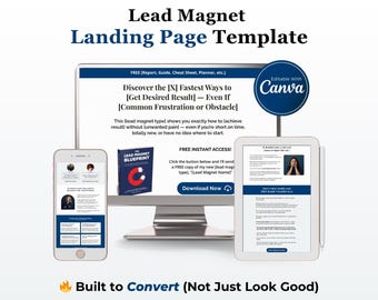 Navy Lead Magnet Landing Page Template for Coaches, Consultants & Course Creators | Lead Generation, Email List Builder, Sales Funnel, Canva