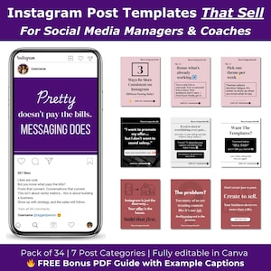 Szablony menedżera mediów społecznościowych Canva, szablony postów karuzelowych na Instagramie z podpisami, szablony Canva dla trenerów, edytowalne i dostosowywalne