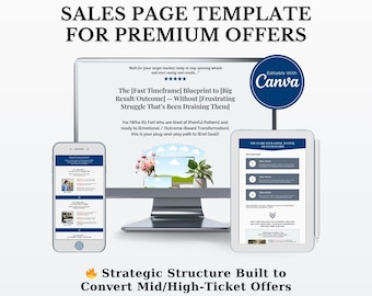 Canva Sales Page Template for High-Ticket Offers, Funnel Design for Coaches, Course Creators, Online Programs & Premium Services, Navy