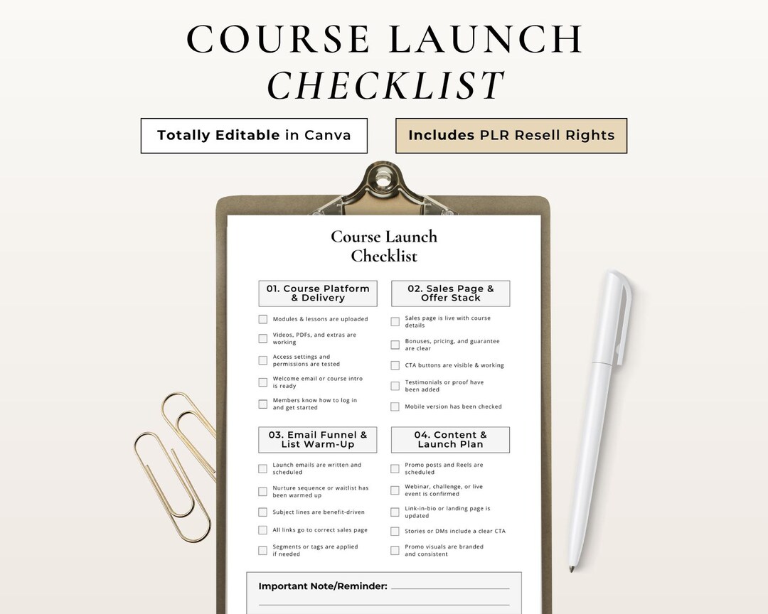 Check-list de lancement du cours DPP MRR | Modèle Canva modifiable pour ...