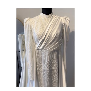 Luxury modest nikah dress, Islamic evening dress, Wedding dress, Hijab-friendly evening dress, Modest prom dress, Luxury Hijab white dress