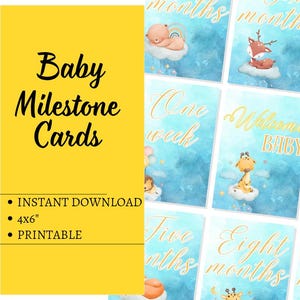 Cartes d'étape imprimables pour bébé | 16 cartes numériques avec de mignons bébés animaux | Accessoires photo mensuels | Téléchargement numérique