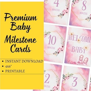 Cartes jalons bébé fille | Cartes jalons bébé premium | Cadeau baby shower | Téléchargement numérique
