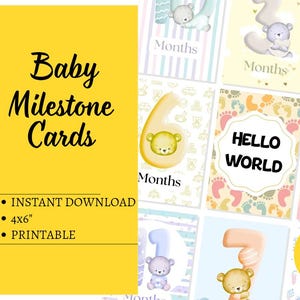 Cartes bébé étape importante | Jolies cartes mémoire imprimables avec illustrations d'ours | 32 cartes imprimables | Cartes jalon nouveau-né