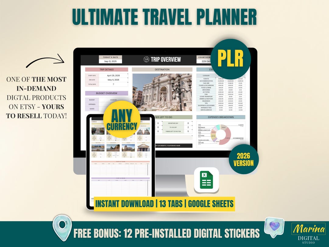 Ultimate Travel Planner Spreadsheet Google Sheets PLR | Editable Travel ...