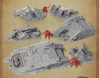 Crashed Tanks – Zestaw terenu do gry planszowej Sci-Fi, 6 elementów do figurek Wargaming w skali 28-32 mm