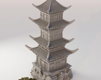 Traditional Asian Tower • Oriental Building 3D Printed Terrain • Wargaming Scenery for Tabletop Wargames, TTRPG