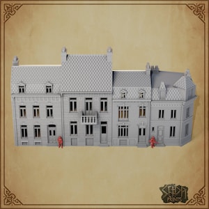 European Row House Set • 4 3D Printed WW2 Wargaming Buildings • Modular City Street Scenery • Tabletop Scenery • 20mm 28mm 32mm Diorama