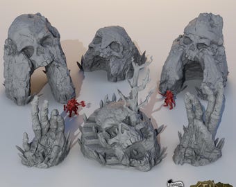 Cursed Ground Terrain Set • Dark Fantasy Skull Scenery • DnD Dungeons and Dragons Compatible • Gift for Gamers TTRPG Wargame Tabletop RPG