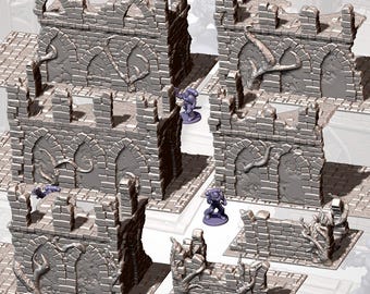 Ruinas Abandonadas – Conjunto de Terreno de Ruinas de Edificios • Muros Derruidos • Escenografía para Wargaming de Mesa, TTRPG