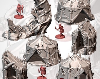 Goblin Camp 3D Printed Terrain Set • Miniature Scenery Set • Fantasy Tents & Huts • Wargaming Scenery for Tabletop Wargames, TTRPG