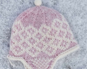 Baby hat, hand knit, baby girl, pink