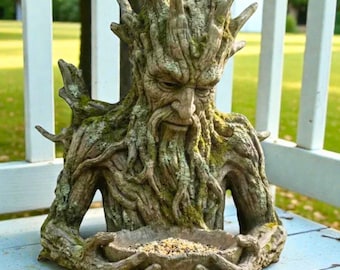 Tree Face Bird Feeder 15cm | Small Tree Man Garden Decor, Outdoor Bird Feeder, Woodland Spirit Sculpture, Unique Gift