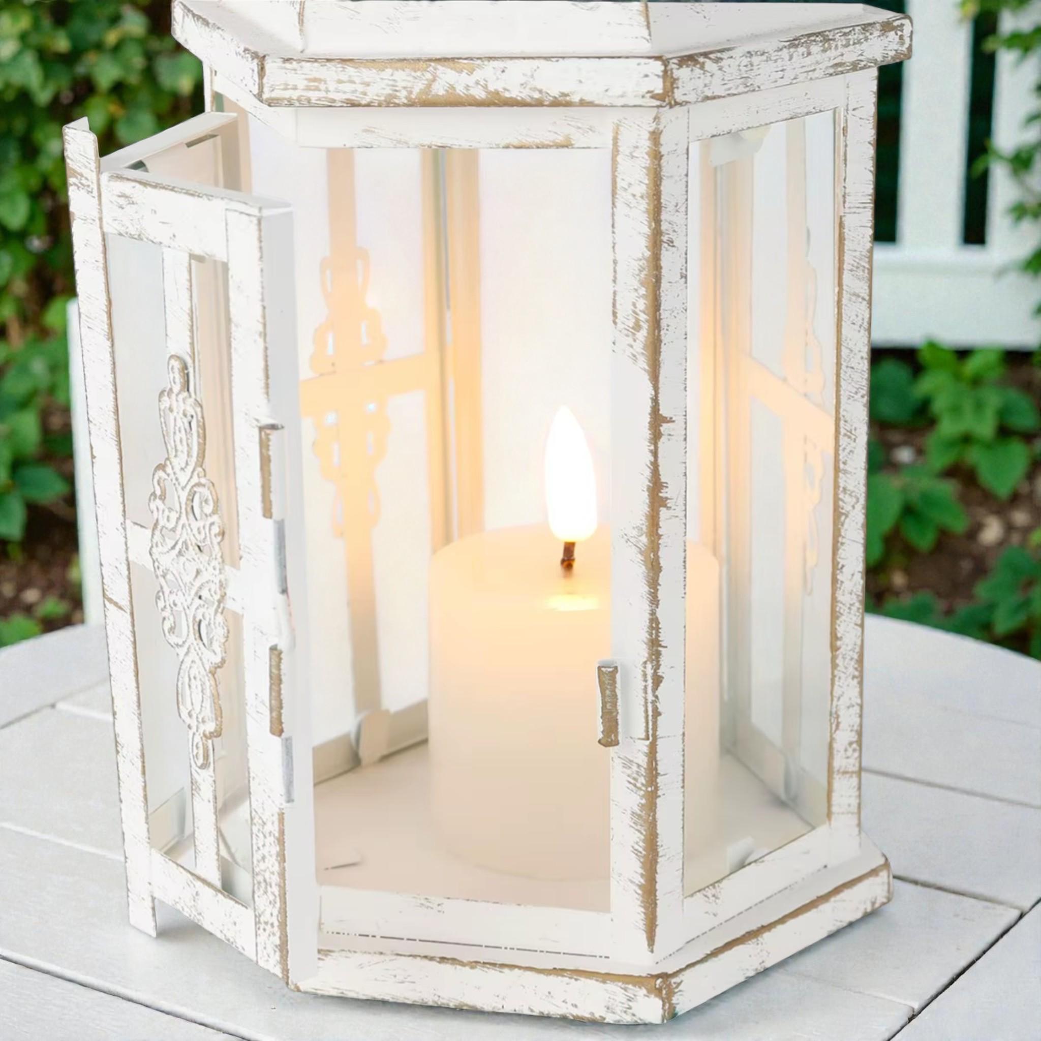 Farmhouse Metal Lantern Candle Holder - Rustic Decorative Lantern for ...