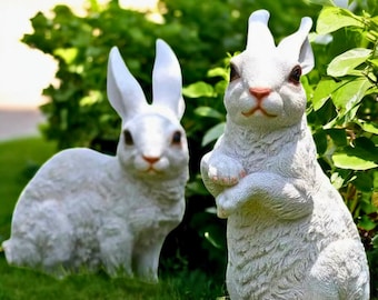 Resin Bunny Garden Statue | Outdoor Rabbit Decor | Porch Accent Ornament | Patio Lawn Yard Decoration | Spring Easter Decor