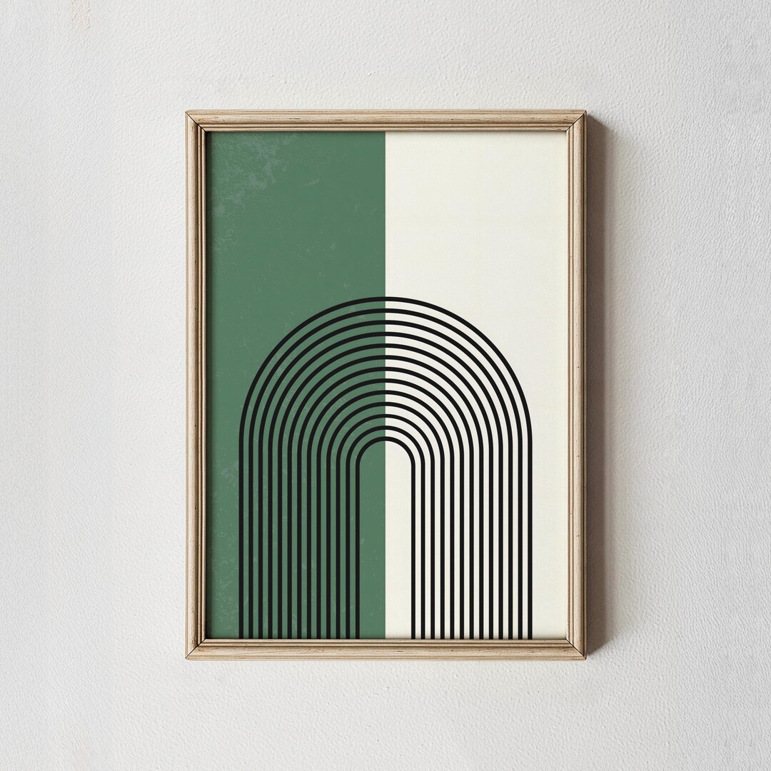 Minimalist Poster Wall Art Green Arch Print - Abstract Striped Beige ...