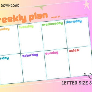 80&#39;s / 90&#39;s Aesthetic Weekly Planner Printable | Undated Weekly Planner | Weekly Template | Digital Planner