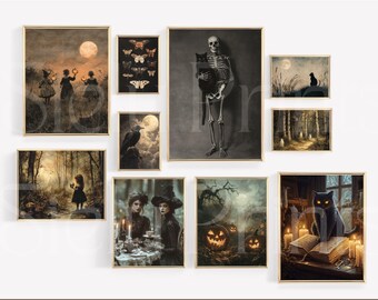 Sztuka ścienna w stylu vintage z motywem Halloween: upiorny gotycki wystrój (pobranie cyfrowe, 20 obrazów PNG)