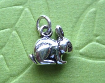 bunny charm w love-silver tone or bronze tone 6pcs-3D rabbit charm