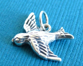 Sterling Silver Rectangle Printed Songbird Charm 12x18mm