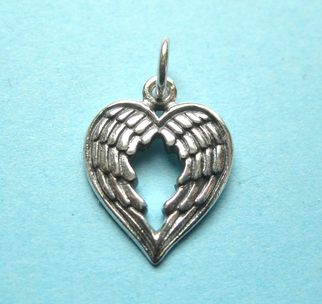 Angel Wing Heart Pendant in Sterling Silver With Two Wings Etsy